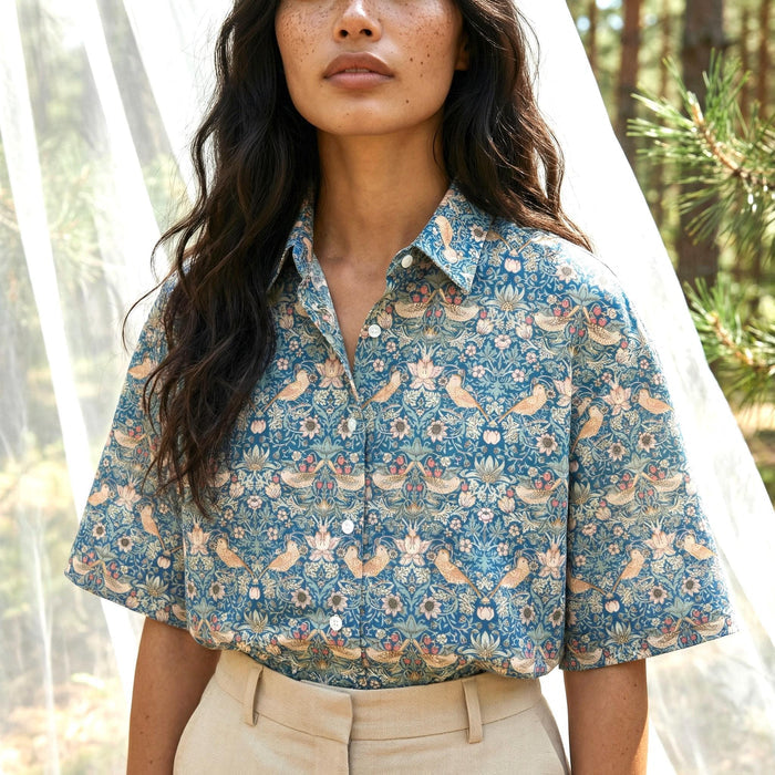 Liberty London Loose Fit Collared Shirt, Kimono Half-sleeved Blouse, Button-up Personalised Chemise, Handmade Womenswear