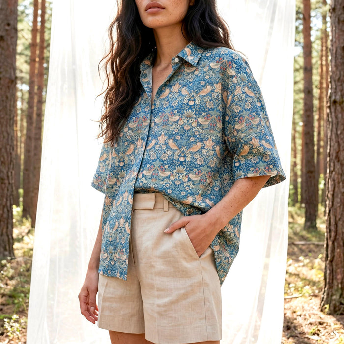 Liberty London Loose Fit Collared Shirt, Kimono Half-sleeved Blouse, Button-up Personalised Chemise, Handmade Womenswear