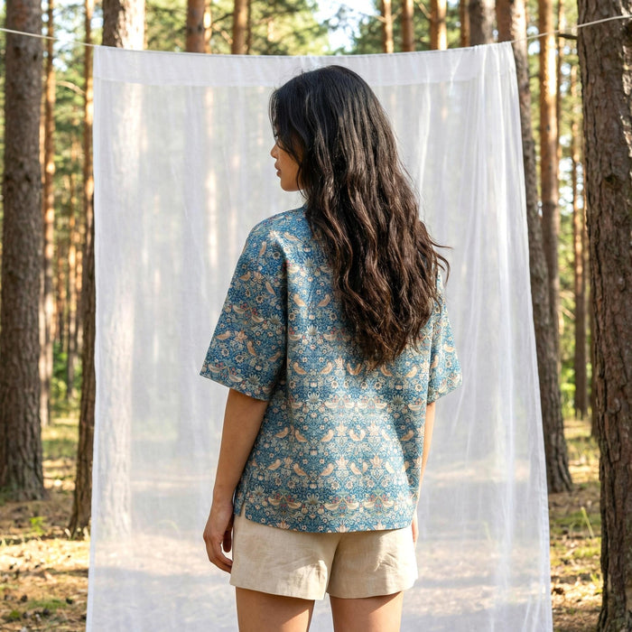 Liberty London Loose Fit Collared Shirt, Kimono Half-sleeved Blouse, Button-up Personalised Chemise, Handmade Womenswear