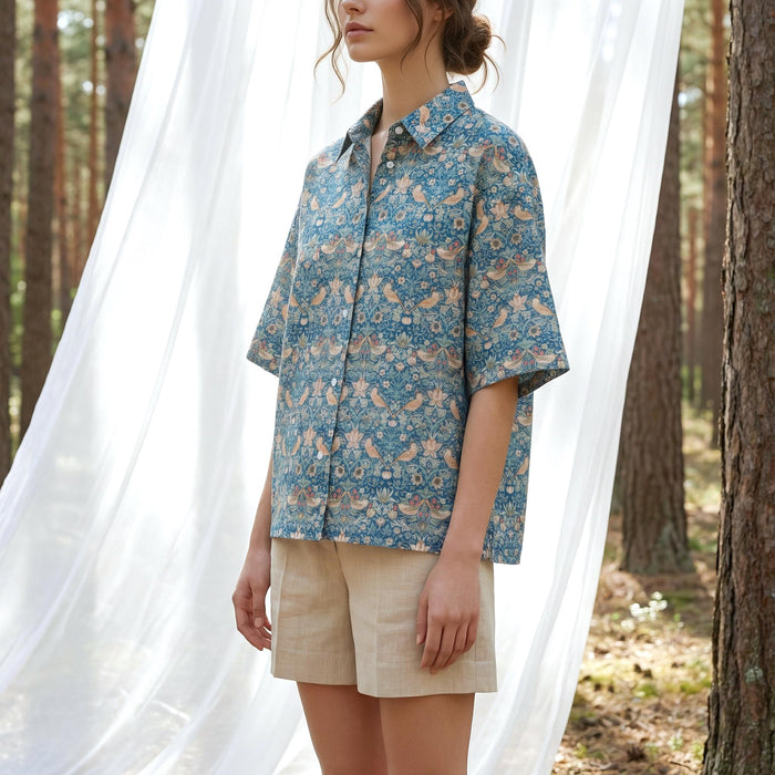 Liberty London Loose Fit Collared Shirt, Kimono Half-sleeved Blouse, Button-up Personalised Chemise, Handmade Womenswear
