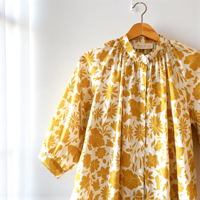 Liberty London Mandarin Collared Blouse, Bespoke Raglan 3/4 Sleeves Top, Handmade Botanical Shirt, Sustainable Personalised Cotton Clothing