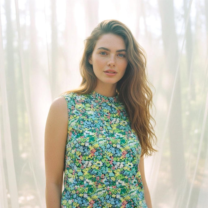 Liberty London Mandarin Collared Button-up Blouse, Handmade Womenswear Floral Print Clothing, Botanical Sustainable Loungewear