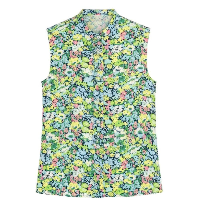 Liberty London Mandarin Collared Button-up Blouse, Handmade Womenswear Floral Print Clothing, Botanical Sustainable Loungewear