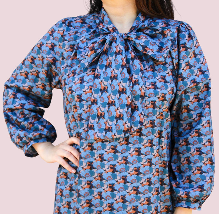 Liberty London Maxi Dress: Floral Print Long Sleeve Pussy Bow Dress