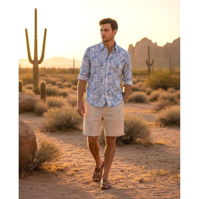 Liberty London Men Long Sleeve Button Up Shirt: Botanical Floral Print