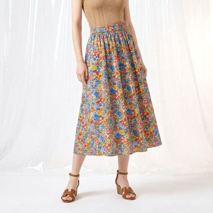 Liberty London Midi Flowy Skirt, Handmade Botanical Womenswear, Ethical Cotton Clothing, Personalised Tailoring Eveningwear