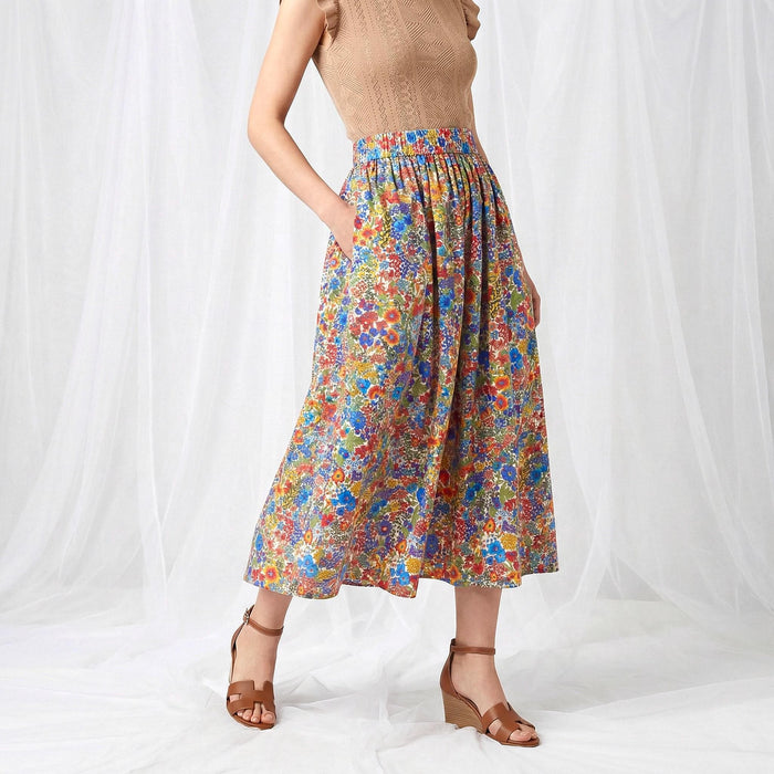 Liberty London Midi Flowy Skirt, Handmade Botanical Womenswear, Ethical Cotton Clothing, Personalised Tailoring Eveningwear