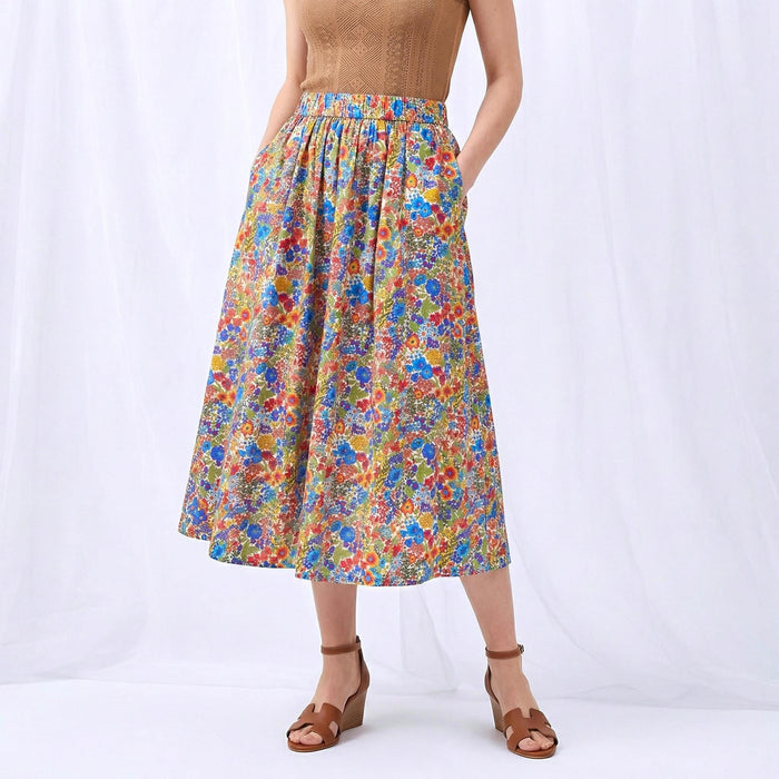 Liberty London Midi Flowy Skirt, Handmade Botanical Womenswear, Ethical Cotton Clothing, Personalised Tailoring Eveningwear