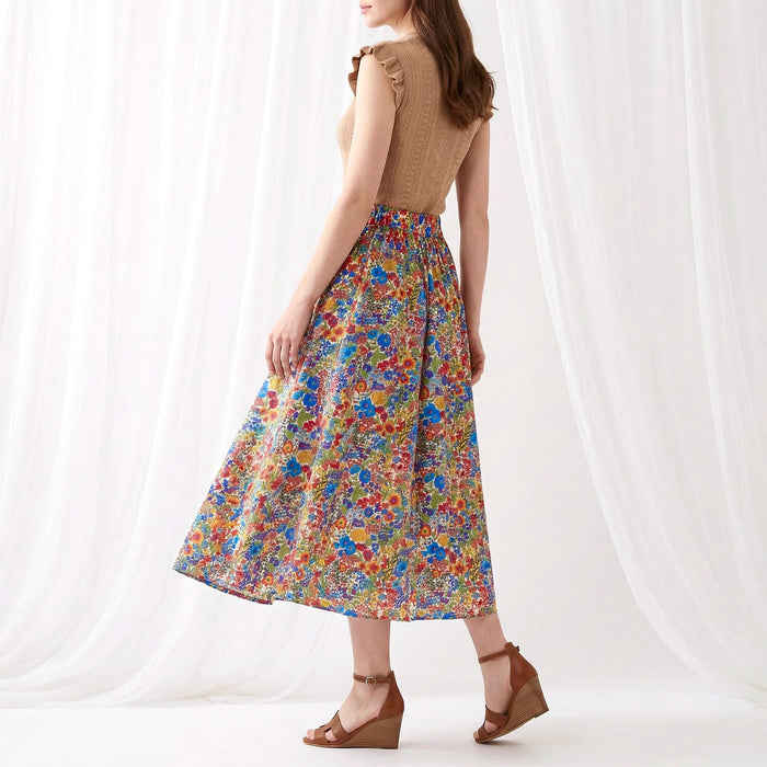 Liberty London Midi Flowy Skirt, Handmade Botanical Womenswear, Ethical Cotton Clothing, Personalised Tailoring Eveningwear