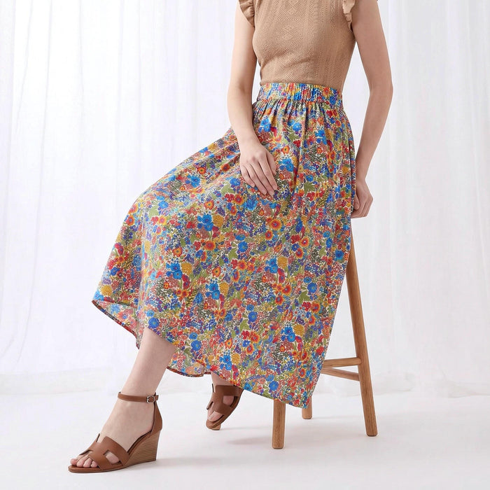 Liberty London Midi Flowy Skirt, Handmade Botanical Womenswear, Ethical Cotton Clothing, Personalised Tailoring Eveningwear