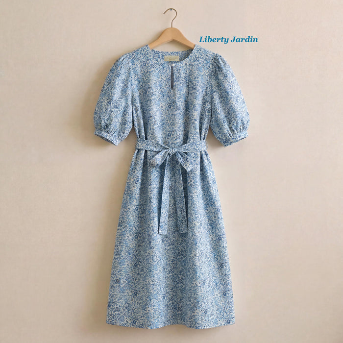 Liberty London Midi-Length Dress, Ditsy Floral-Print Puffed-Sleeves Cotton Clothing, Handmade Slow-Fashioned Womenswear, Botanical Gown