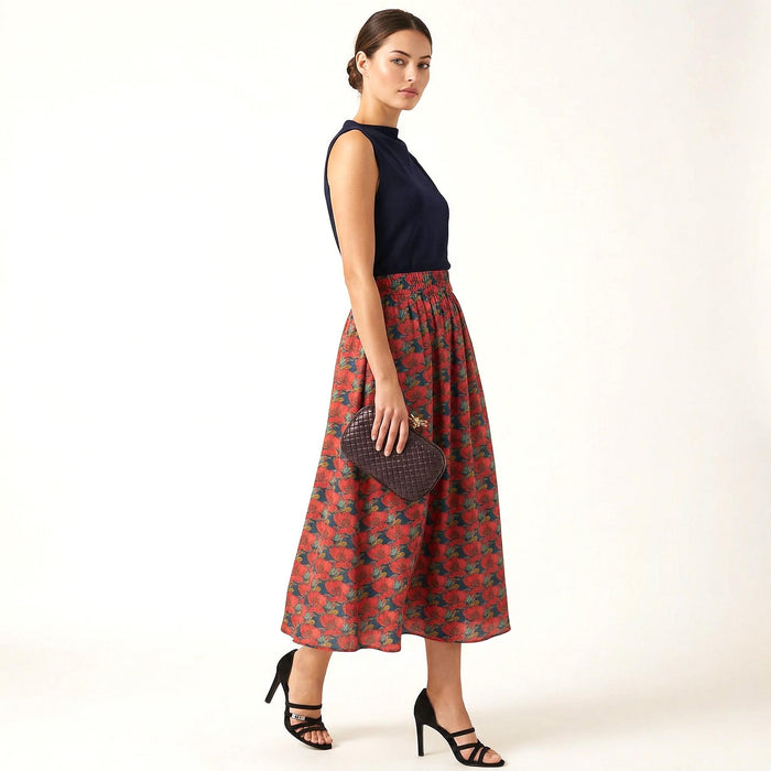 Liberty London Midi-Length Skirt, Handmade Medium Floral-print Womenswear, Slow-fashioned Tailoring Cotton Clothing, Botanical Evening-wear