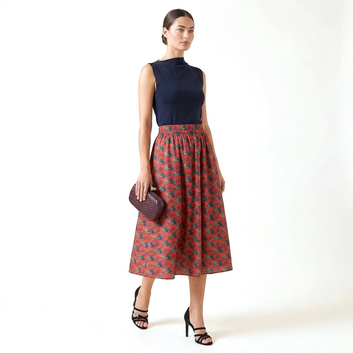 Liberty London Midi-Length Skirt, Handmade Medium Floral-print Womenswear, Slow-fashioned Tailoring Cotton Clothing, Botanical Evening-wear