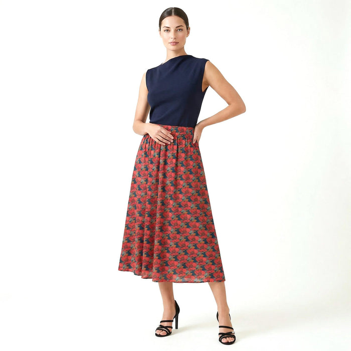 Liberty London Midi-Length Skirt, Handmade Medium Floral-print Womenswear, Slow-fashioned Tailoring Cotton Clothing, Botanical Evening-wear