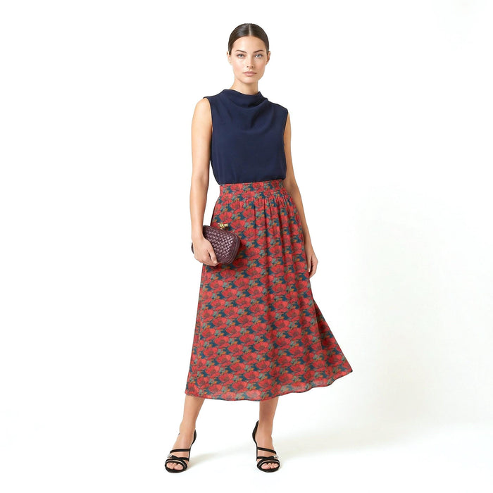 Liberty London Midi-Length Skirt, Handmade Medium Floral-print Womenswear, Slow-fashioned Tailoring Cotton Clothing, Botanical Evening-wear