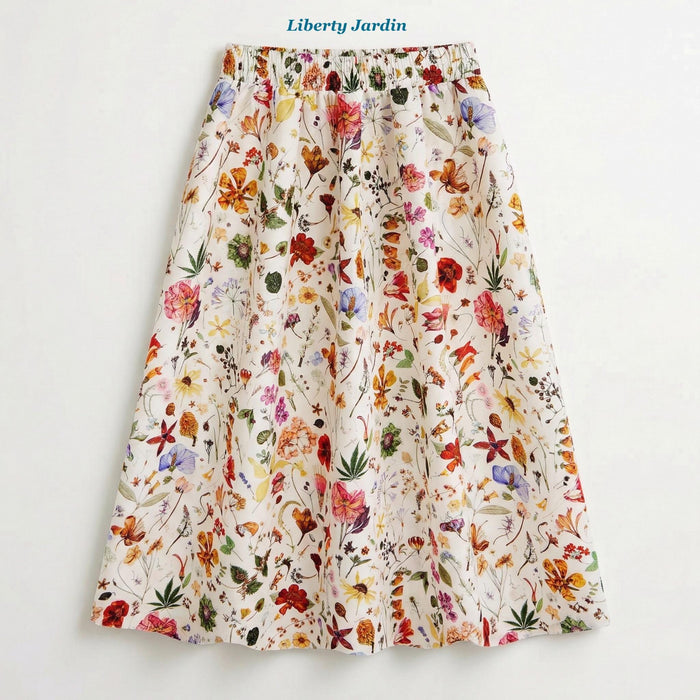 Liberty London Midi-Length Skirt, Handmade Medium Floral-print Womenswear, Slow-fashioned Tailoring Cotton Clothing, Botanical Evening-wear
