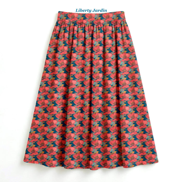 Liberty London Midi-Length Skirt, Handmade Medium Floral-print Womenswear, Slow-fashioned Tailoring Cotton Clothing, Botanical Evening-wear