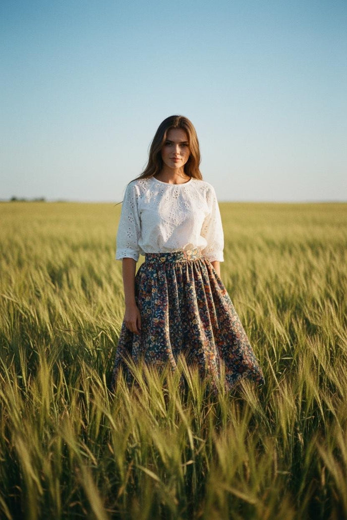 Liberty London Midi Skirt, Floral Print Cotton Tana Lawn, Elastic Waist