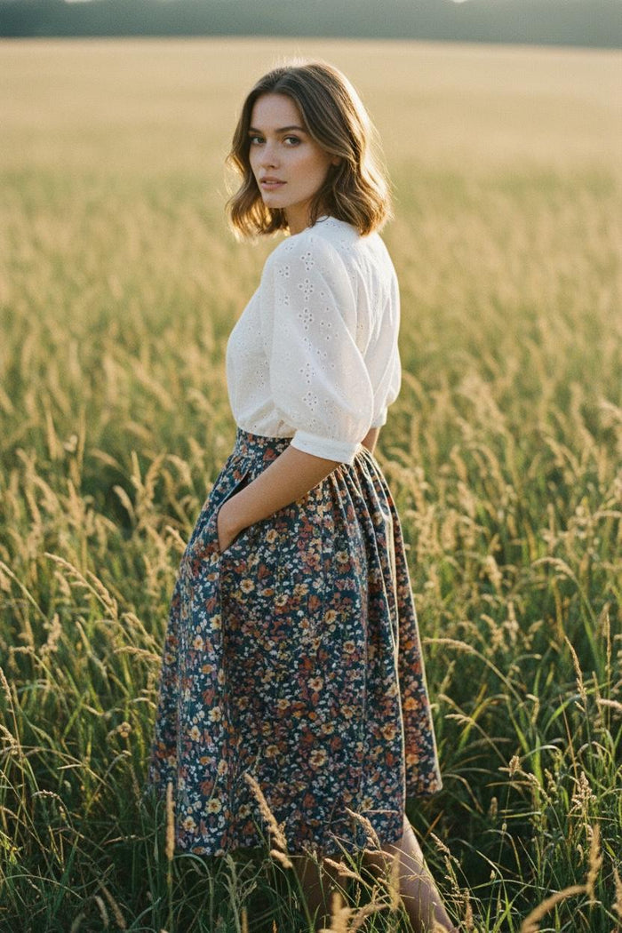 Liberty London Midi Skirt, Floral Print Cotton Tana Lawn, Elastic Waist
