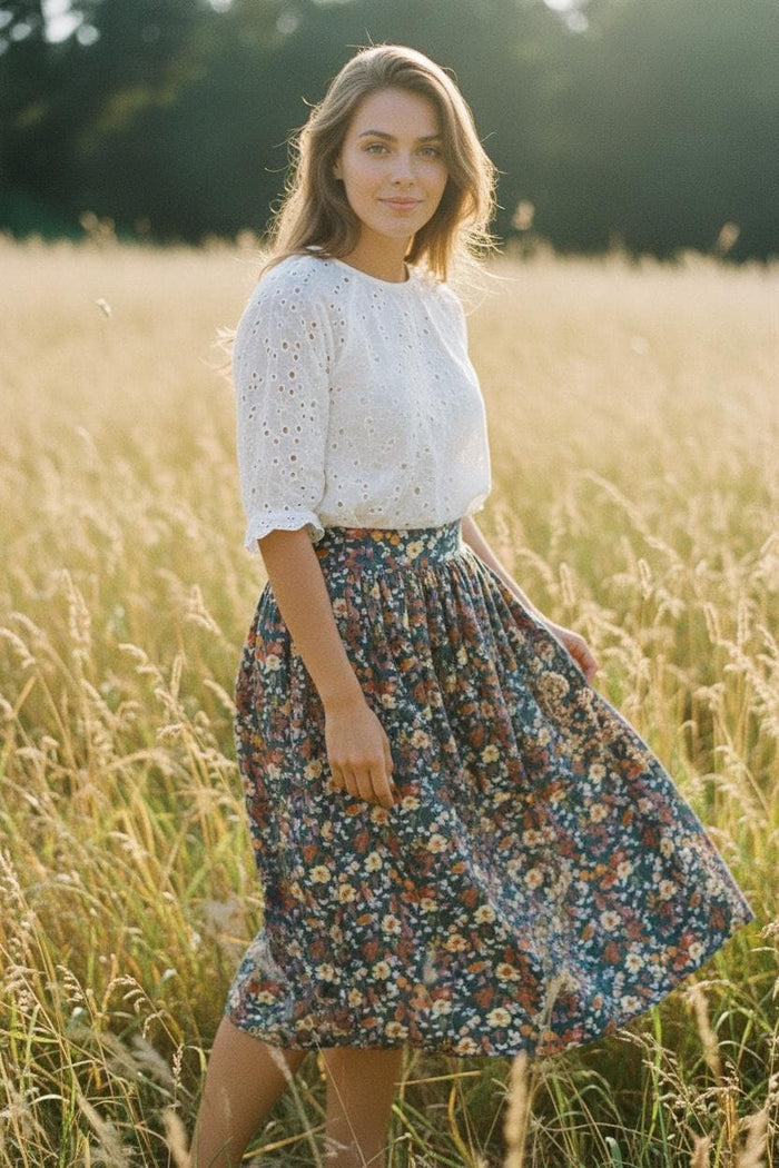 Liberty London Midi Skirt, Floral Print Cotton Tana Lawn, Elastic Waist