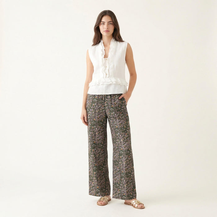 Liberty London Palazzo Pants, Handmade Botanical Floral-print Cotton Trousers, Wide-legged Tailoring Loungewear Bottoms