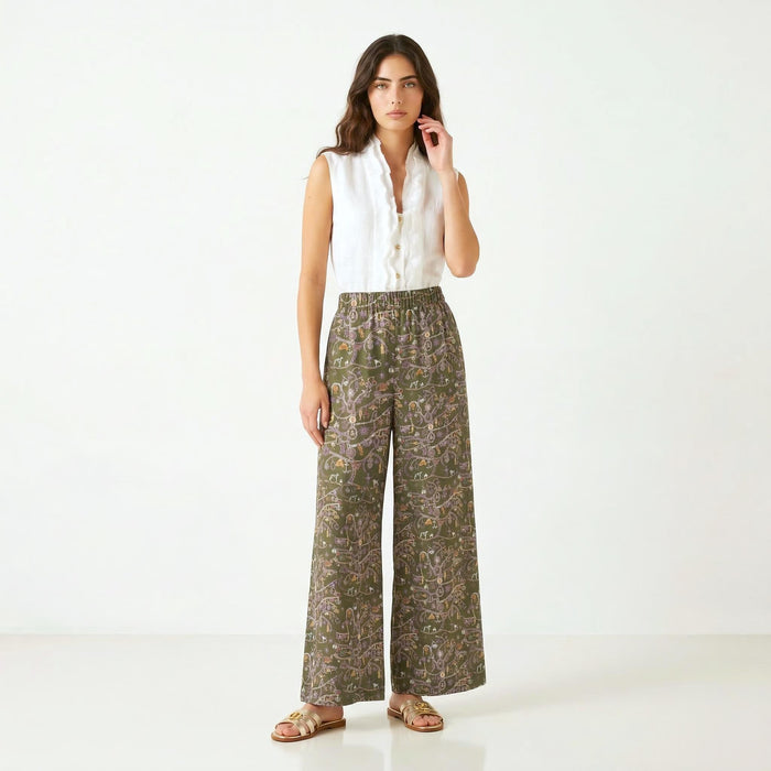 Liberty London Palazzo Pants, Handmade Botanical Floral-print Cotton Trousers, Wide-legged Tailoring Loungewear Bottoms