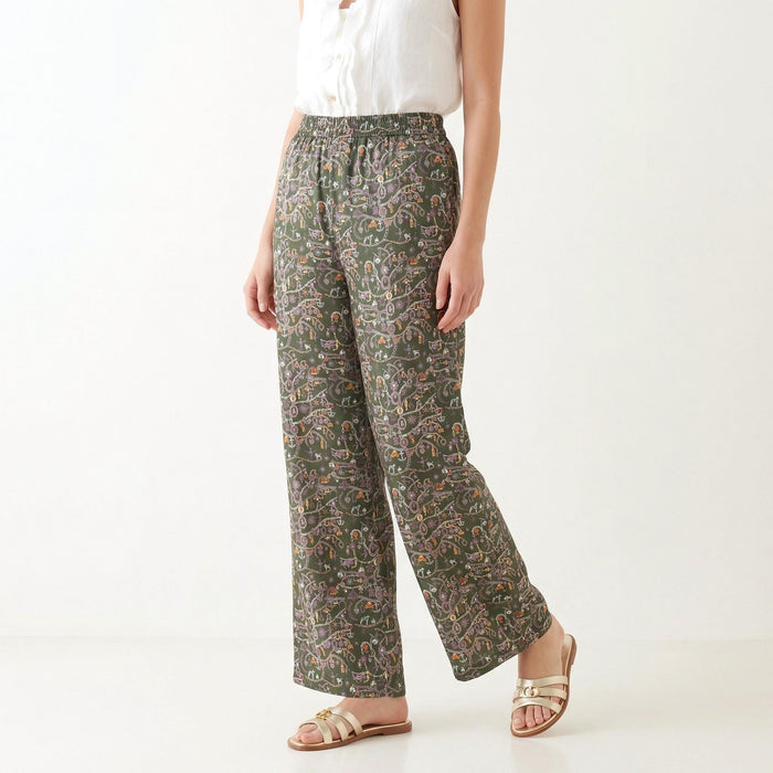 Liberty London Palazzo Pants, Handmade Botanical Floral-print Cotton Trousers, Wide-legged Tailoring Loungewear Bottoms