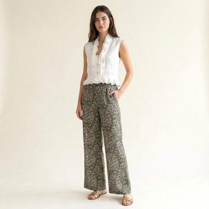 Liberty London Palazzo Pants, Handmade Botanical Floral-print Cotton Trousers, Wide-legged Tailoring Loungewear Bottoms