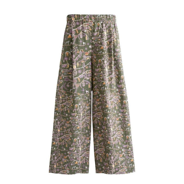 Liberty London Palazzo Pants, Handmade Botanical Floral-print Cotton Trousers, Wide-legged Tailoring Loungewear Bottoms