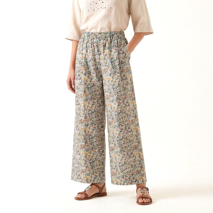 Liberty London Palazzo Pants, Handmade Botanical Floral-Print Trousers, Handmade Loungewear, Sustainable Womenswear, Cotton Clothing