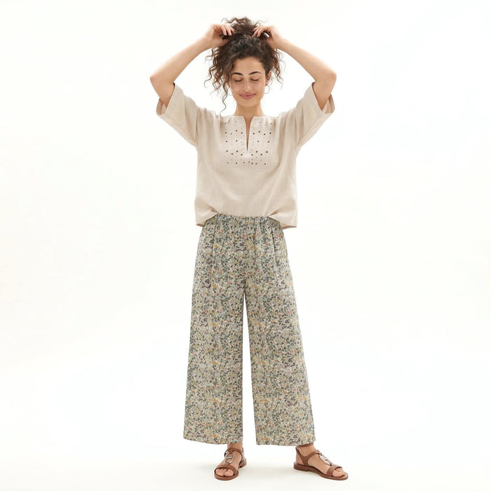 Liberty London Palazzo Pants, Handmade Botanical Floral-Print Trousers, Handmade Loungewear, Sustainable Womenswear, Cotton Clothing