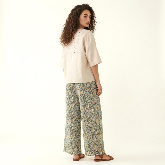 Liberty London Palazzo Pants, Handmade Botanical Floral-Print Trousers, Handmade Loungewear, Sustainable Womenswear, Cotton Clothing