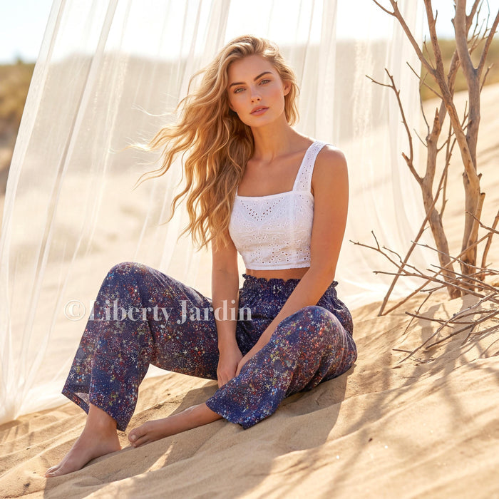 Liberty London Palazzo Pants, Wide Leg Cotton Trousers, Handmade Personalised Pyjama, Customised Women Loungewear, Bespoke Tailoring Clothes
