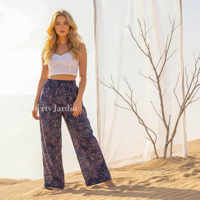 Liberty London Palazzo Pants, Wide Leg Cotton Trousers, Handmade Personalised Pyjama, Customised Women Loungewear, Bespoke Tailoring Clothes