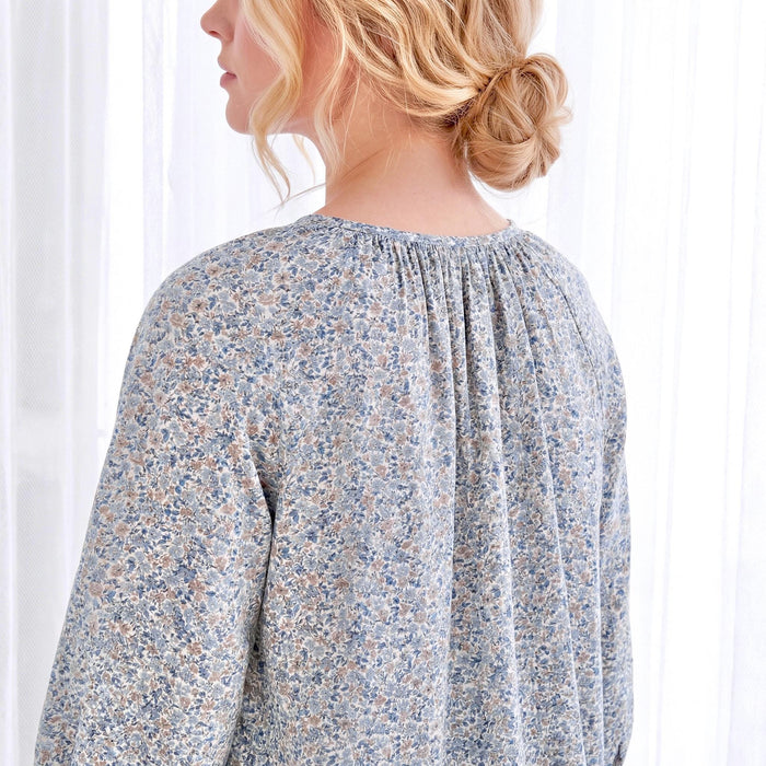 Liberty London Peasant Button-Up Blouse, Three-quarter Bishop Sleeves Shirt, Handcrafted Tailoring Clothing, Sustainable Womenswear