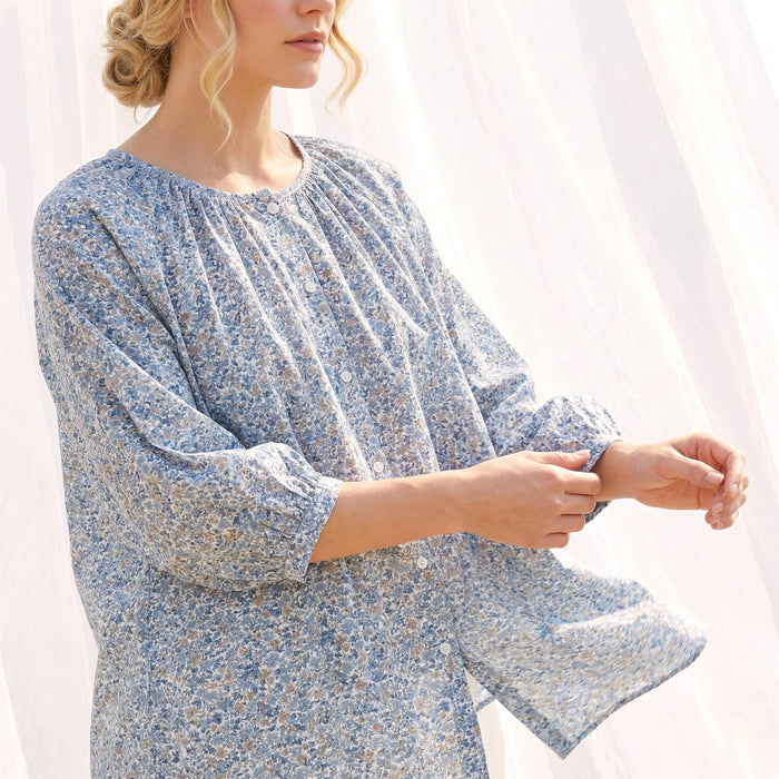 Liberty London Peasant Button-Up Blouse, Three-quarter Bishop Sleeves Shirt, Handcrafted Tailoring Clothing, Sustainable Womenswear