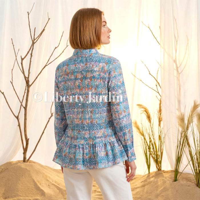 Liberty London Peplum Blouse, Long Sleeves Button Up Shirt, Handmade Collared Dress Top, Botanical Cotton Tana Lawn, Personalised Clothing