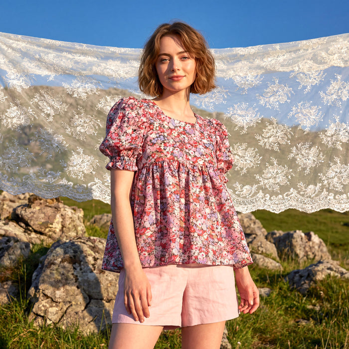Liberty London Peplum Blouse, Square Neck Short-sleeved Top, Handmade Sustainable Cotton Clothing, Personalised Womenswear