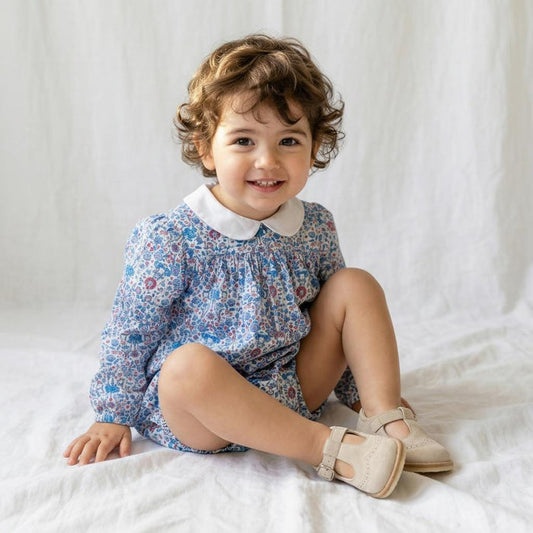 Liberty London Personalised Bubble Playsuit, Long-sleeved Collared Tailoring Romper, Sustainable Handcrafted Timeless Children Clothing