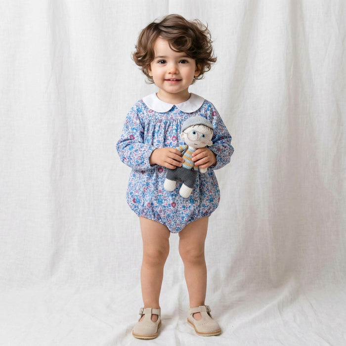Liberty London Personalised Bubble Playsuit, Long-sleeved Collared Tailoring Romper, Sustainable Handcrafted Timeless Children Clothing
