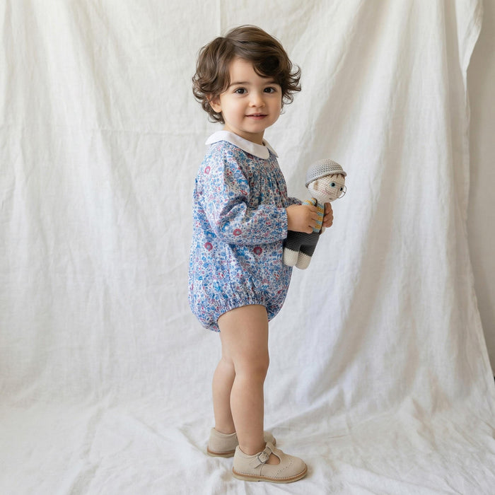 Liberty London Personalised Bubble Playsuit, Long-sleeved Collared Tailoring Romper, Sustainable Handcrafted Timeless Children Clothing