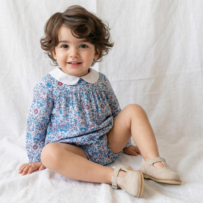 Liberty London Personalised Bubble Playsuit, Long-sleeved Collared Tailoring Romper, Sustainable Handcrafted Timeless Children Clothing