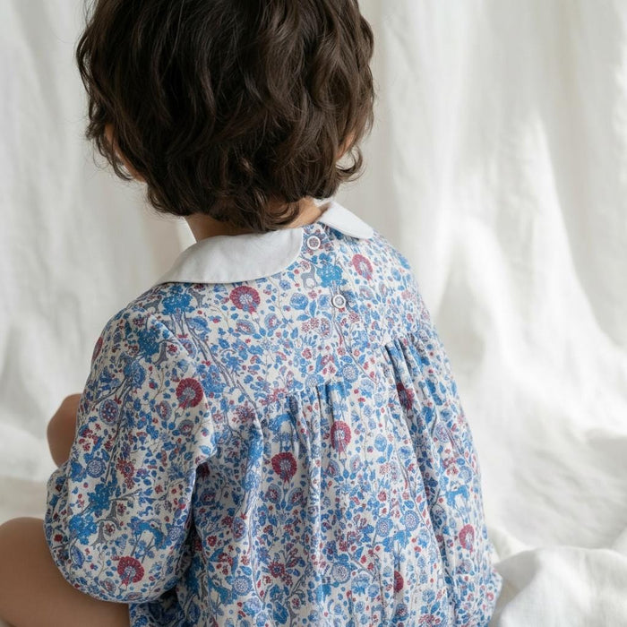 Liberty London Personalised Bubble Playsuit, Long-sleeved Collared Tailoring Romper, Sustainable Handcrafted Timeless Children Clothing