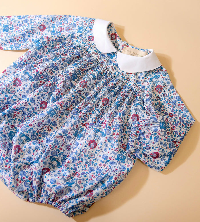 Liberty London Personalised Bubble Playsuit, Long-sleeved Collared Tailoring Romper, Sustainable Handcrafted Timeless Children Clothing
