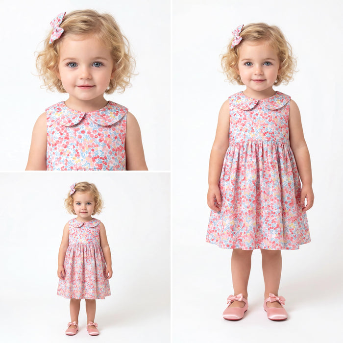 Liberty London Personalised Outfits, Handmade Cotton Minimalist Clothing, Peter Pan Collared Sleeveless Sun Dress