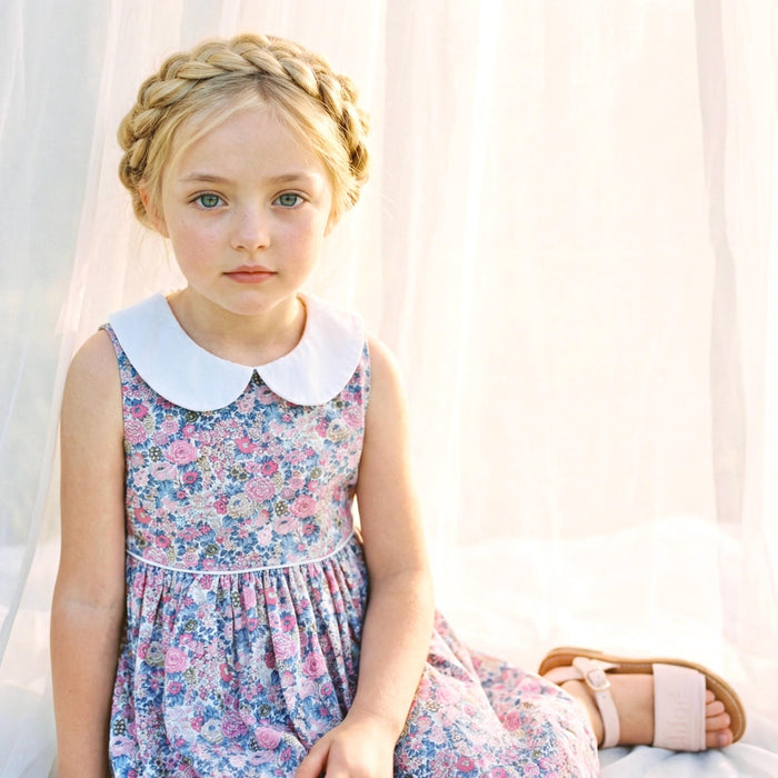 Liberty London Peter-Pan Collared Dress, Handmade Floral-print Children-wear, Sustainable Ethical Clothing, Wedding Flower-girl Gown
