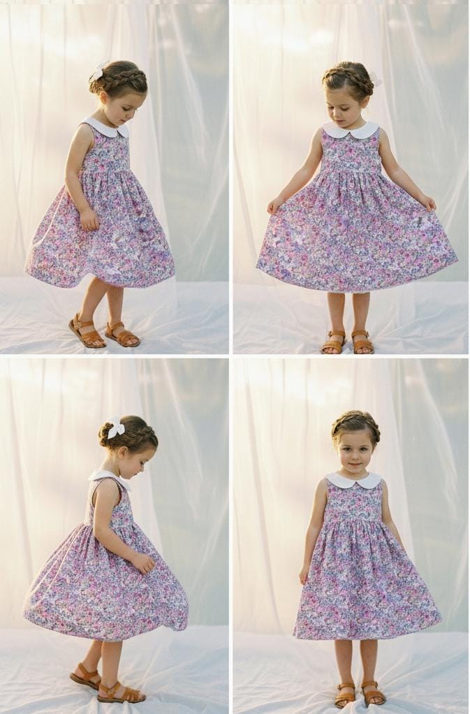 Liberty London Peter-Pan Collared Dress, Handmade Floral-print Children-wear, Sustainable Ethical Clothing, Wedding Flower-girl Gown