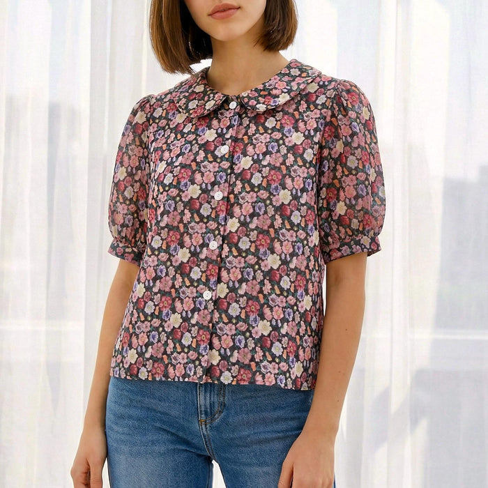Liberty London Peter Pan Collared Handmade Chemise, Button-up Botanical Personalised Shirt, Minimalist Versatile Clothing