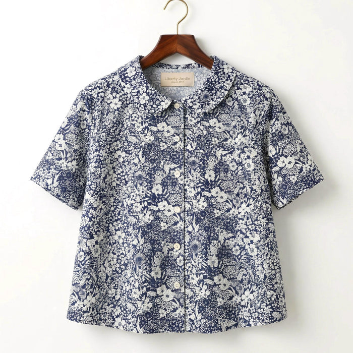 Liberty London Peter Pan Collared Handmade Chemise, Button-up Botanical Personalised Shirt, Minimalist Versatile Clothing