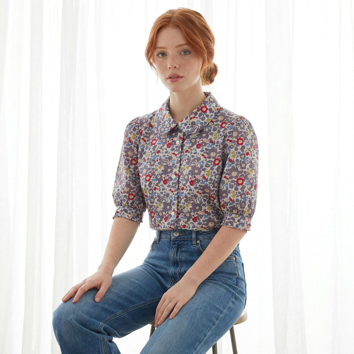 Liberty London Peter Pan Collared Handmade Chemise, Button-up Botanical Personalised Shirt, Minimalist Versatile Clothing